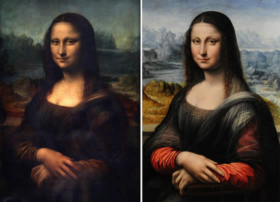 The original Mona Lisa (left) and its copy